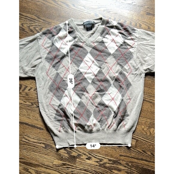 Hathaway Platinum Mens Sweater Argyle Beige brown Red Pure Cashmere Medium - Picture 6 of 6